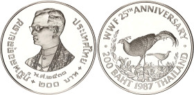 Thailand 200 Baht 1987 BE 2530
Y# 206, N# 40525; Silver., Proof; Rama IX; 25th Anniversary of the World Wildlife Fund; Mintage 22280 pcs.
