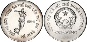 Vietnam 100 Dong 1986
KM# 29, N# 35940; Silver; XIII FIFA Championship, Mexico 1986; Mintage 3000 Pieces; UNC.