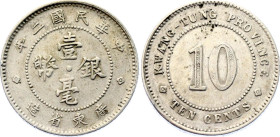 China Kwangtung 10 Cents 1913 (2)
Y# 422; N# 28945; Silver 2.61 g.; VF-XF.