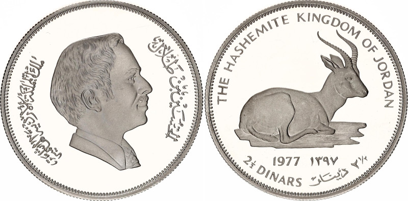 Jordan 2-1/2 Dinars 1977 AH 1397
KM# 31, N# 43290; Silver., Proof; Hussein; Con...