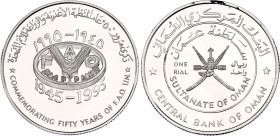 Oman 1 Rial 1995
KM# 96, N# 83951; Silver., Proof; 50th Anniversary of FAO; Mintage 2200 pcs.