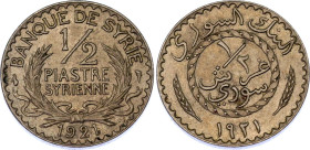 Syria 1/2 Piastre 1921
KM# 68, N# 4832; Copper-nickel; UNC mint luster remains.