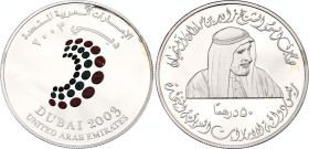 United Arab Emirates 50 Dirhams 2003
KM# 69; N# 91917; Silver (coloured); Zayed bin Sultan Al Nahyan; The UAE's Hosting of the 58th Annual Meetings o...