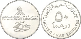 United Arab Emirates 50 Dirhams 2007
KM# 82; N# 91951; Silver; Khalifa bin Zayed Al Nahyan; 25th Anniversary of the Emirates Banks Association; Minta...