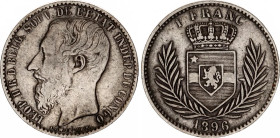 Belgian Congo 1 Franc 1896 Overdate
KM# 6, N# 27683; Silver; Leopold II; XF-.