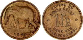 Belgian Congo 1 Franc 1949
KM# 26, N# 6314; Brass; Leopold III; UNC.