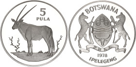 Botswana 5 Pula 1978
KM# 11a, N# 134977; Silver., Proof; Gemsbok; Mintage 4172 pcs.