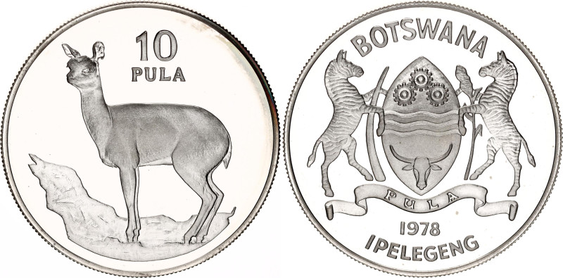 Botswana 10 Pula 1978
KM# 12a, N# 32328; Silver., Proof; Wildlife Series - Klip...