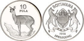 Botswana 10 Pula 1978
KM# 12a, N# 32328; Silver., Proof; Wildlife Series - Klipspringer; Mintage 3989 pcs.