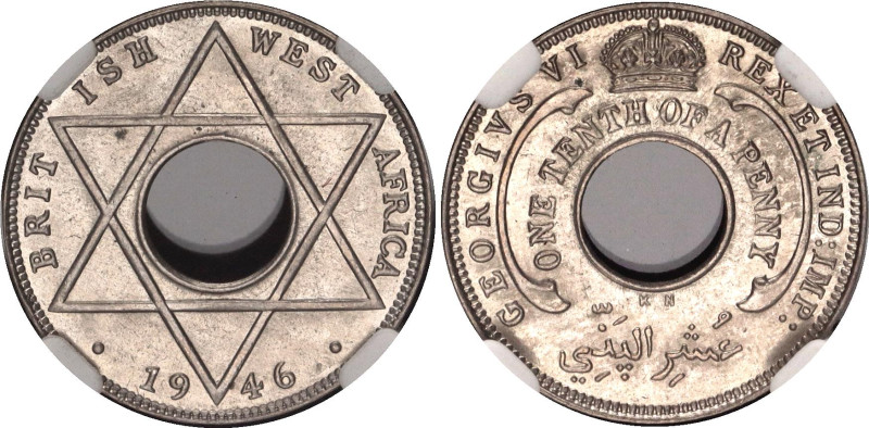 British West Africa 1/10 Penny 1946 KN CCG MS63
KM# 20, N# 10696; Nickel; Georg...