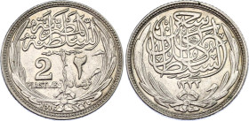 Egypt 2 Piastres 1916 AH 1335
KM# 317.1; N# 18223; Silver; Hussein Kamel; British Protectorate; Bombay Mint; AUNC.