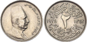 Egypt 2 Milliemes 1924 H AH 1342
KM# 332; N# 10266; Copper-nickel; Fuad I; Heaton's Mint; UNC.
