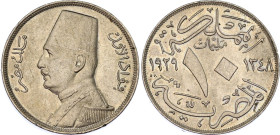 Egypt 10 Milliemes 1929 BP AH 1348
KM# 347; Schön# 55; N# 10253; Copper-nickel; Fuad I; Budapest Mint; UNC.