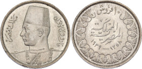 Egypt 10 Qirsh 1939 AH 1358
KM# 367; N# 10614; Silver; Farouk I; London Mint; UNC.