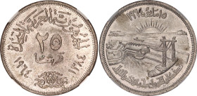 Egypt 25 Piastres 1964 AH 1384 CCG MS61
KM# 406, N# 24268; Silver; Diversion of the Nile; UNC.