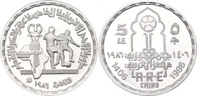 Egypt 5 Pounds 1986 AH 1406
KM# 590; Schön# 324; N# 227533; Silver; African Soccer Championship Games; Mintage 2'000; Proof.