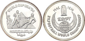Egypt 5 Pounds 1994 AH 1415
KM# 736; Schön# 583; N# 329987; Silver; 1994 FIFA World Cup, USA; Mintage 15'000; Proof.
