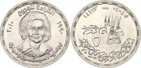 Egypt 5 Pounds 2010 AH 1431
KM# 997; N# 27359; Silver; Susanne Mubarak; UNC.