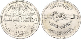 Egypt 100 Pounds 2018 AH 1439
N# 195500; Silver; Egypt's Martyrs; Mintage 760; UNC.