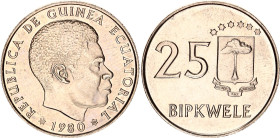 Equatorial Guinea 25 Bipkwele 1980
KM# 52, N# 16159; Copper-nickel; XF/AUNC.
