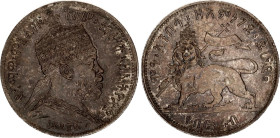 Ethiopia 1/4 Birr 1897 EE 1889
KM# 14, N# 44876; Silver; Menelik II; AUNC/UNC with nice toning.