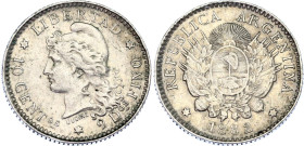 Argentina 10 Centavos 1882
KM# 26; Schön# 27; N# 4569; Silver; AUNC Toned.