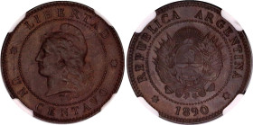 Argentina 1 Centavo 1890 NGC AU 58 BN
KM# 32, N# 1156; Bronze.