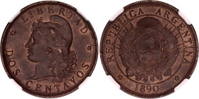Argentina 2 Centavos 1890 NGC MS 62 BN
KM# 33, N# 2220; Bronze.