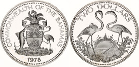 Bahamas 2 Dollars 1978 FM
KM# 66a; N# 26304; Silver; Elizabeth II; Franklin Mint, Wawa; Mintage 11'000; Proof.