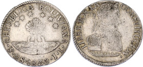 Bolivia 2 Soles 1830 PTS JL
KM# 95a, N# 34789; Silver; Mint Potosi, Bolivia; VF.