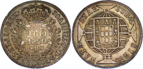 Brazil 960 Reis 1820 R Overstrike
KM# 326, N# 28705; Silver; John VI the Clement; XF+.