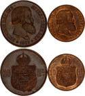 Brazil 10 - 20 Reis 1869 Coaxility Error 180
KM# 473 - 474; Bronze; Peter II the Magnanimous; UNC.