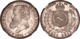 Brazil 2000 Reis 1889 NGC AU 58
KM# 485, N# 19792; Silver; Pedro II.