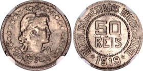 Brazil 50 Reis 1919 NGC MS 64
KM# 517, N# 6774; Copper-nickel.
