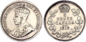 Canada 5 Cents 1919
KM# 22, N# 416; Silver; George V; AUNC+/UNC- with minor hairlines.