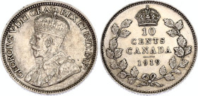 Canada 10 Cents 1919
KM# 23, N# 390; Silver; George V; AUNC+/UNC-.