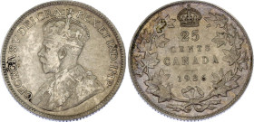 Canada 25 Cents 1936
KM# 24a, N# 372; Silver; George V (1910-1936); XF.