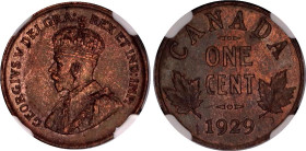 Canada 1 Cent 1929 NGC UNC
KM# 28, N# 436; Bronze; George V; NGC UNC Det. obv. cleaned.
