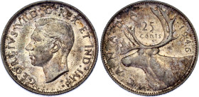 Canada 25 Cents 1946
KM# 35; Schön# 35; N# 371; Silver; George VI; Mint: Ottawa; AUNC Toned.