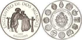 Uruguay 250 Pesos 1997
KM# 114, N# 48093; Silver., Proof; Dances and Typical Costumes; Mintage 11000 pcs.
