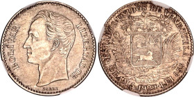 Venezuela 1 Bolivar 1929 NGC AU 58
Y# 22, N# 10338; Silver.