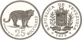 Venezuela 25 Bolivares 1975
Y# 46, N# 37246; Silver., Proof; Jaguar; Mintage 8217 pcs.