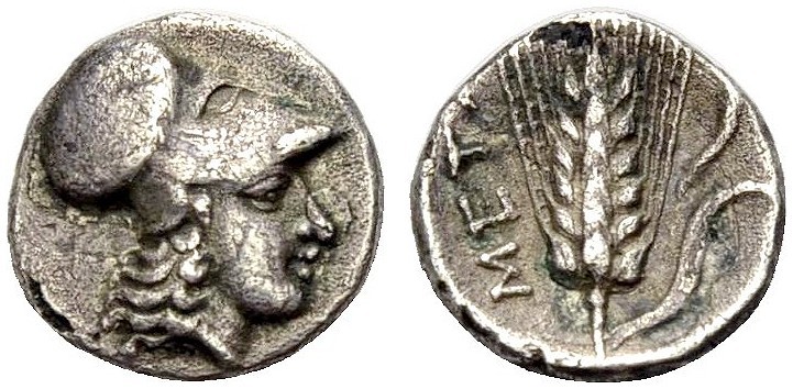 GRIECHISCHE MÜNZEN 
 LUKANIEN 
 METAPONT 
 Triobol, 330-300 v. Chr. Subaerat....
