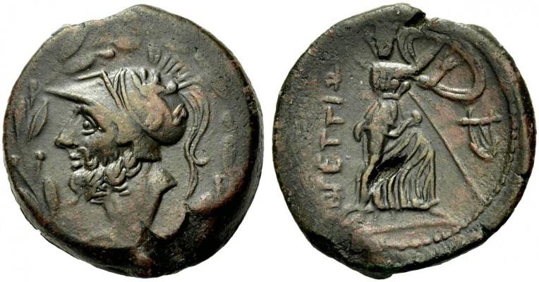 GRIECHISCHE MÜNZEN 
 BRUTTIUM 
 BRETTIOI 
 Bronze, Doppelstück, 208-205 v. Ch...