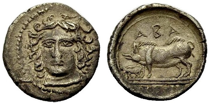 GRIECHISCHE MÜNZEN 
 SIZILIEN 
 ABAKAINON 
 Litra, 420-410 v. Chr. Weiblicher...