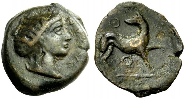 GRIECHISCHE MÜNZEN 
 SIZILIEN 
 ERYX 
 Hexas, Bronze, um 400 v. Chr. Nymphenk...