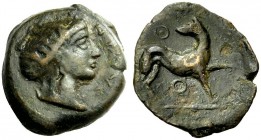 GRIECHISCHE MÜNZEN 
 SIZILIEN 
 ERYX 
 Hexas, Bronze, um 400 v. Chr. Nymphenkopf n.r., davor Wertbezeichnung HEΞAΣ Rv. Jagdhund n.r., Kopf n.l. gew...