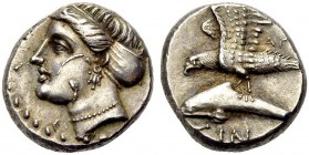 GRIECHISCHE MÜNZEN 
 PAPHLAGONIEN 
 SINOPE 
 Drachme, 330-300 v. Chr. Nymphenkopf mit Ampyx n.l., geschmückt mit einem dreifachen Ohranhänger und e...