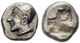 GRIECHISCHE MÜNZEN 
 IONIEN 
 PHOKAIA 
 Diobol, 510-490 v. Chr. Kopf der Artemis n.l., das Haar im Sakkos, geschmückt mit einem scheibenförmigen Oh...