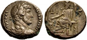 GRIECHISCHE MÜNZEN UNTER RÖMISCHER HERRSCHAFT 
 ÄGYPTEN 
 ALEXANDRIA 
 Hadrianus, 117-138 
 Billon-Tetradrachmon, Jahr 16, 131/132. Drap., gep. Bü...